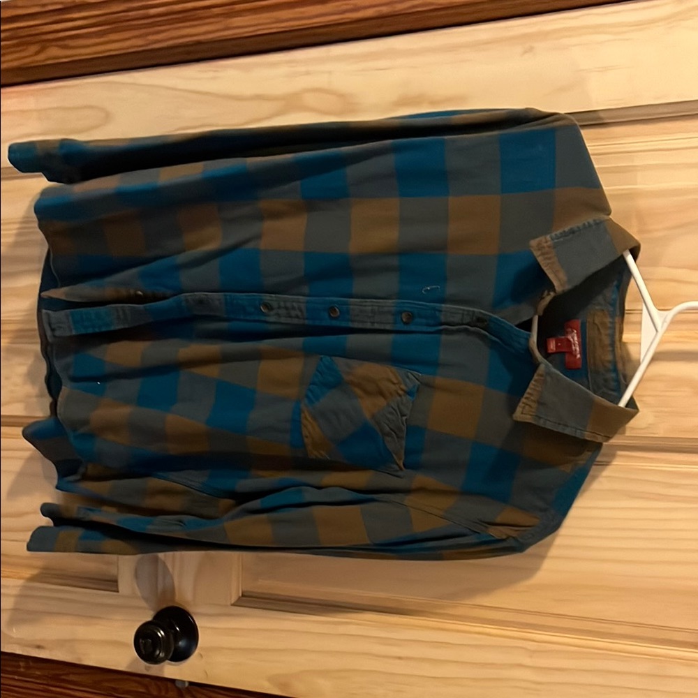 Arizona Blue and Brown Plaid Button-Up Shirt